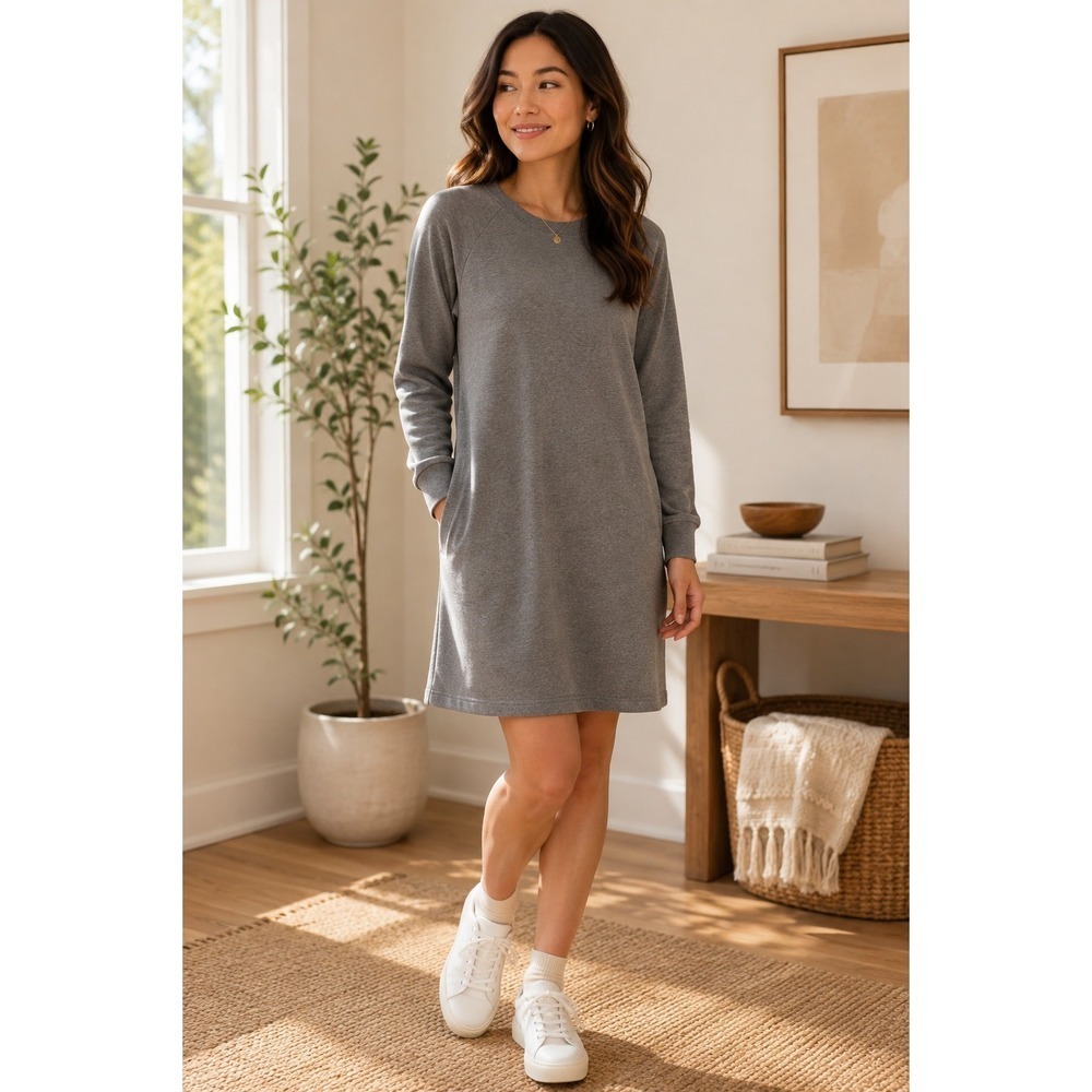 PACT Organic Cotton Sweatshirt Dress L Gray Fleece Athleisure Cozy Minimalist